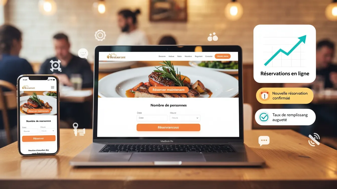 Restaurateur consultant les réservations en ligne de son établissement sur une tablette