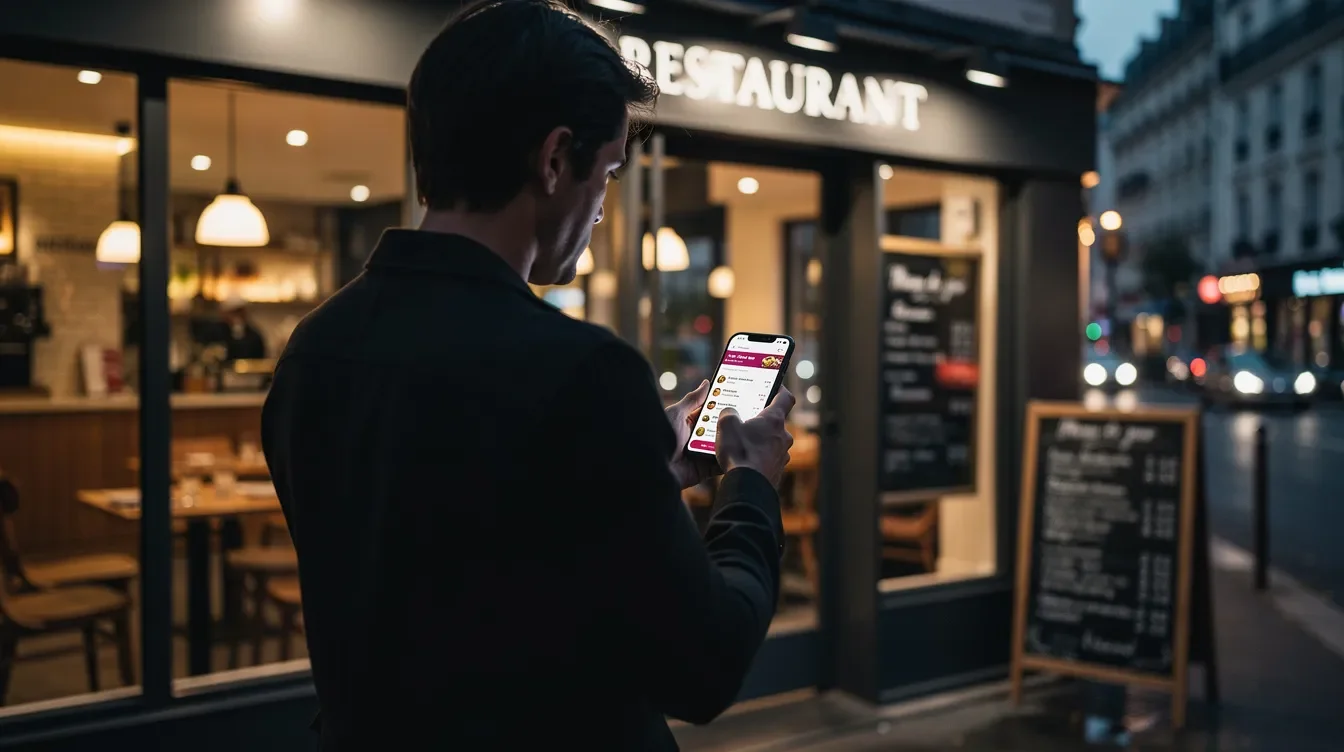 Client scannant un QR code de réservation sur la table d'un restaurant